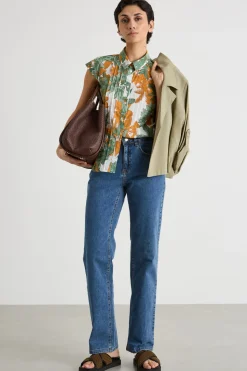 Camicia stampata senza maniche - Bianco Arancione Verde