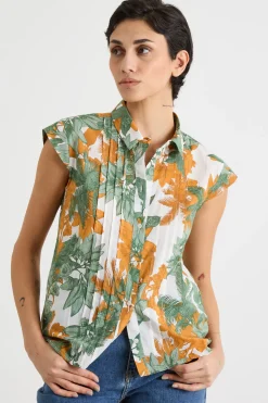 Camicia stampata senza maniche - Bianco Arancione Verde