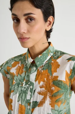 Camicia stampata senza maniche - Bianco Arancione Verde