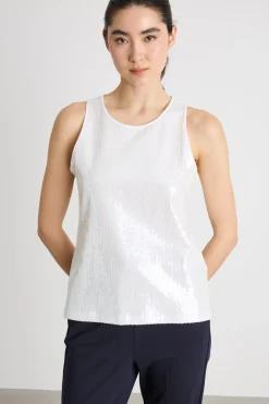 Canotta aderente con paillettes - Bianco