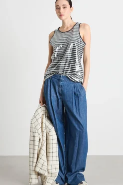 Canotta aderente con paillettes - Blu