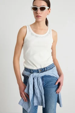 Canotta in jersey con strass - Bianco
