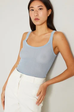 Canotta in maglia crépe - Azzurro Polvere