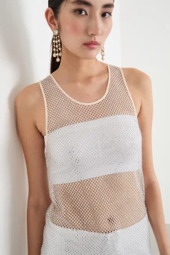 Canotta in rete con strass - Bianco