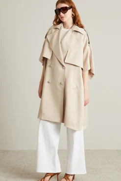 Cappa doppiopetto in raso - Beige Chiaro