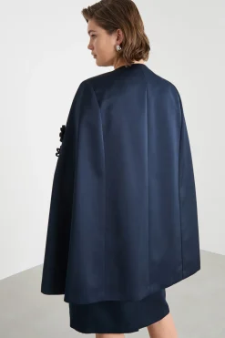 Cappa in duchesse con ricami - Blu