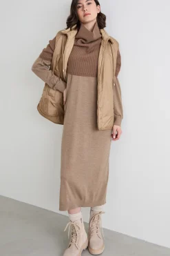 Cappa in lana e cashmere a coste - Cammello