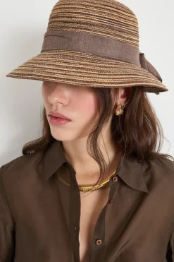 Cappello con nastro - Marrone