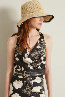 Cappello effetto rafia - Beige Nero