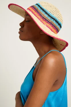 Cappello effetto rafia - Beige Rosa Azzurro