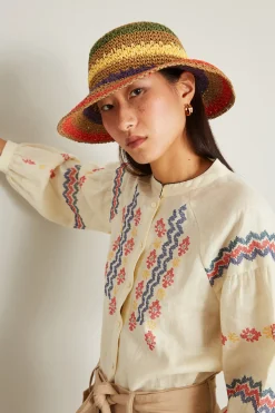 Cappello effetto rafia - Rosso Marrone Blu