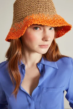 Cappello in rafia - Beige Arancione