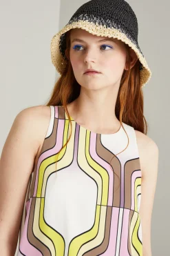 Cappello in rafia - Nero Beige