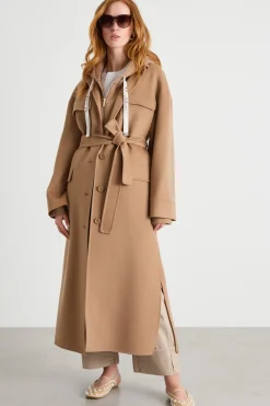 Cappotto a camicia in doppio drap - Cammello