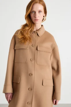 Cappotto a camicia in doppio drap - Cammello