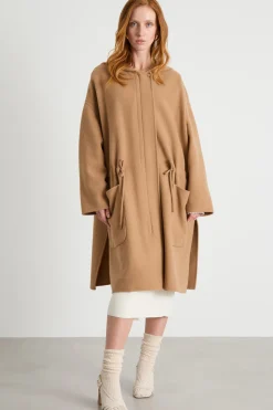 Cappotto ampio con cappuccio - Cammello