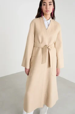 Cappotto a vestaglia in doppio drap - Beige