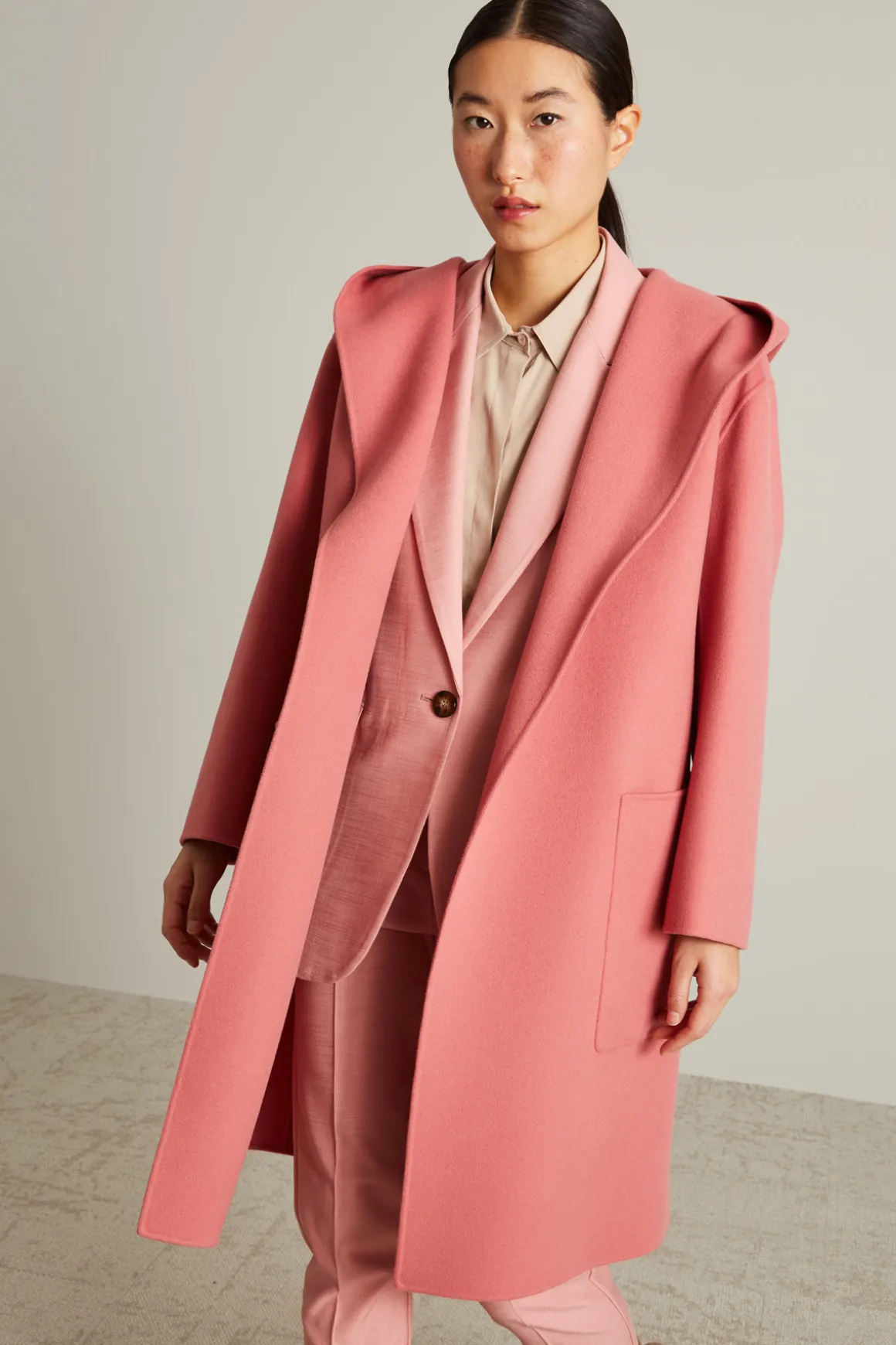 Cappotto a vestaglia in doppio - Rosa Scuro