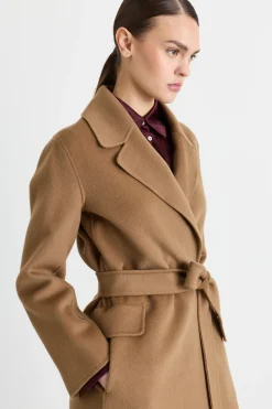 Cappotto a vestaglia in drap - Cammello