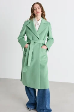 Cappotto a vestaglia in drap con cintura - Verde