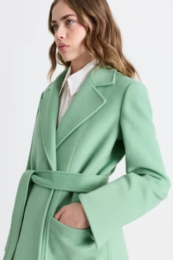 Cappotto a vestaglia in drap con cintura - Verde