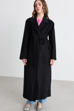 Cappotto a vestaglia in drap - Nero
