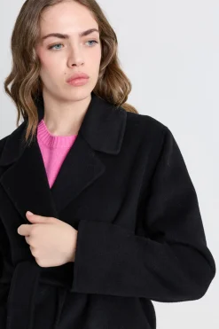 Cappotto a vestaglia in drap - Nero