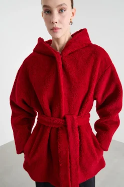 Cappotto a vestaglia in tessuto morbido e caldo - Rosso