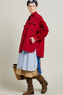 Cappotto con maniche peluche - Rosso