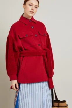 Cappotto con maniche peluche - Rosso
