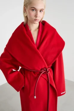 Cappotto con scollo a scialle - Rosso