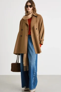 Cappotto corto in tessuto doppio - Cammello