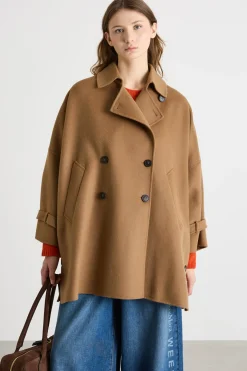 Cappotto corto in tessuto doppio - Cammello