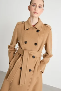 Cappotto doppiopetto con cintura - Cammello