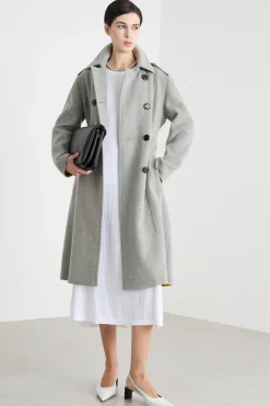 Cappotto doppiopetto con cintura - Grigio