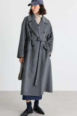 Cappotto doppiopetto con cintura - Grigio