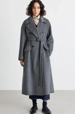 Cappotto doppiopetto con cintura - Grigio