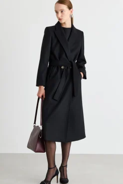 Cappotto doppiopetto con cintura - Nero
