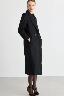 Cappotto doppiopetto con cintura - Nero