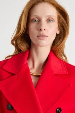 Cappotto doppiopetto con cintura - Rosso