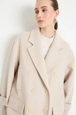 Cappotto doppiopetto con tasche - Beige