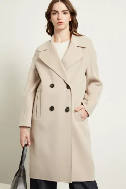 Cappotto doppiopetto in lana - Ecru