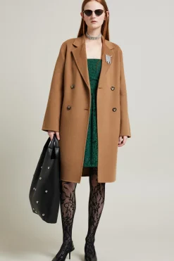 Cappotto dritto in doppio di lana - Cammello