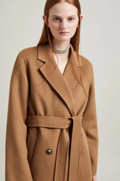 Cappotto dritto in doppio di lana - Cammello