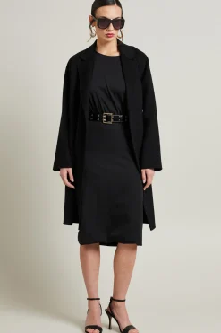 Cappotto dritto in doppio di lana - Nero