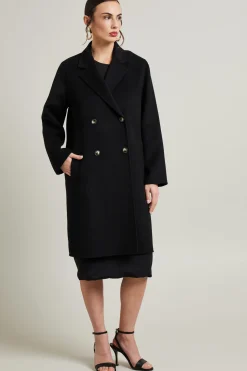 Cappotto dritto in doppio di lana - Nero