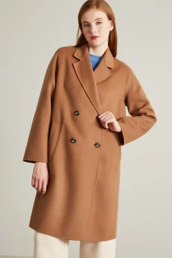 Cappotto dritto in doppio panno - Cammello