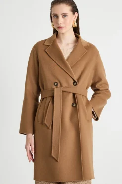 Cappotto dritto in tessuto doppio - Cammello