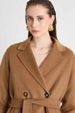 Cappotto dritto in tessuto doppio - Cammello