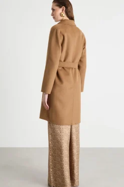 Cappotto dritto in tessuto doppio - Cammello